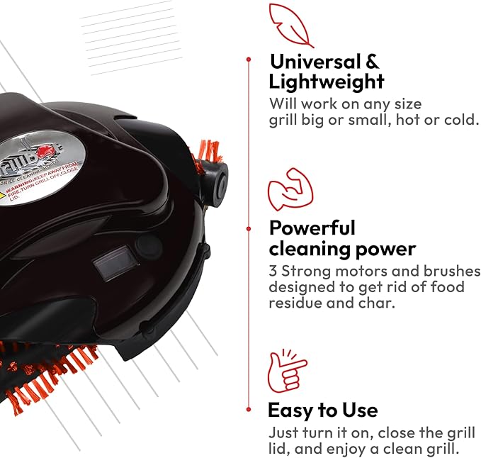 Grillbot Automatic Grill Cleaning Robot with Nylon Brushes, BBQ Grill Cleaner, Grill Brush, Grill Scraper, BBQ Accessories (Red, Grillbot and Case)