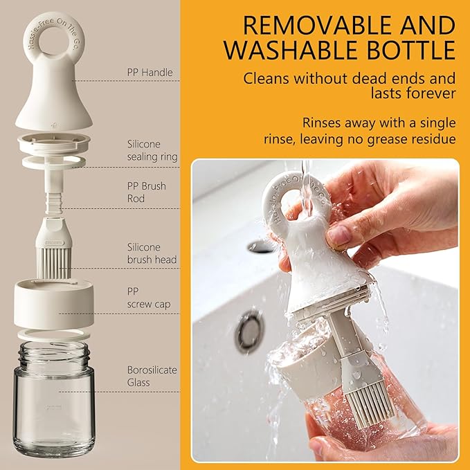 2-in-1 Oil Brush Bottle with Silicone Brush Head, Borosilicate Glass Oil Dispenser for BBQ, Grilling & Cooking, Leak-Proof & No Drip Design, Perfect for Outdoor Camping & Home Kitchen