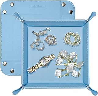 UnionBasic Small Valet Tray, Jewelry Tray for Rings Watches Earrings, Entryway Catchall Caddy for Coins Keys Change, Nightstand Bedside Valet Holder, Trays for Electronic Gadgets, Blue