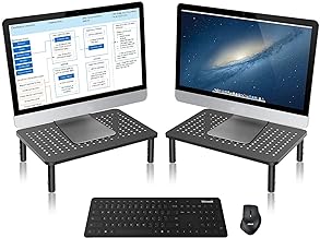 Bracwiser Monitor Stand Riser,3 Level Height Adjustable Desktop monitor stand for Computer, Laptop, Printer, Notebook with Vented Metal Platform 370X235MM 2 Packs,Black