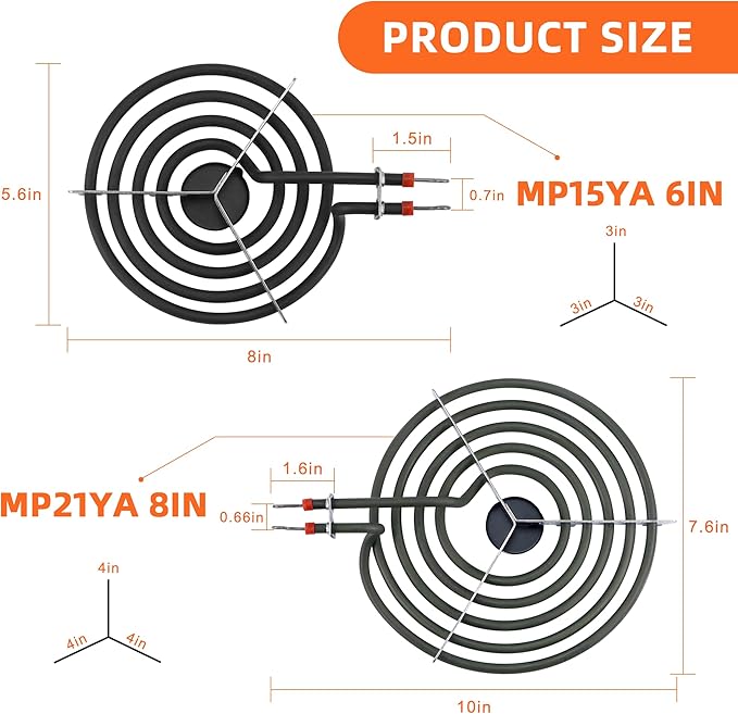 MP22YA Electric Stove Top Burner Replacement Include 2*MP15YA 6" &2*MP21YA 8" &330031 Surface Element Receptacle Kit Compatible for Whirl-pool Ken-more Cro-sley May-tag Kithcen-aid etc Stove by MIFLUS