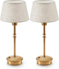 UMEXUS Small Cordless Lamp Rechargeable Table Lamps Set of 2, Dimmable Battery Operated Lights, Portable Accent Light for Side Table Restaurant Dining Outdoor, Beige Fabric Shade, Antique Brass