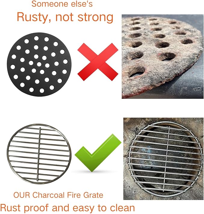 onlyfire Stainless Steel High Heat Charcoal Fire Grate Fits Large/MiniMax Big Green Egg Grill,9-Inch