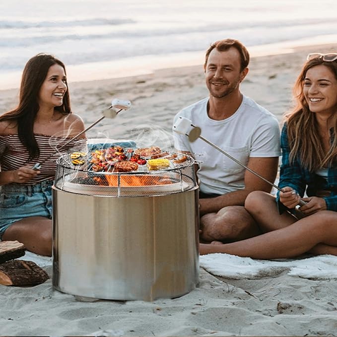 Uniflasy Fire Pit Accessory Kit for 27 Inch Solo Stove Yukon, 304 Stainless Steel Spark Screen & Cooking Grate & Fire Pit Stand for Yukon Fireplace Tools, for Backyard & Outdoor Fire Pits
