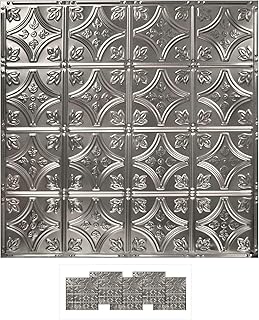 American Tin Ceilings [5 Pack Kit] 24" x 24" 100% Tin Nail-Up Ceiling Tiles | Pattern #3 Raw Unfinished Small Victorian Design with Floral Arching Diamonds for Ceilings & Kitchens | Kit-n-p03-raw