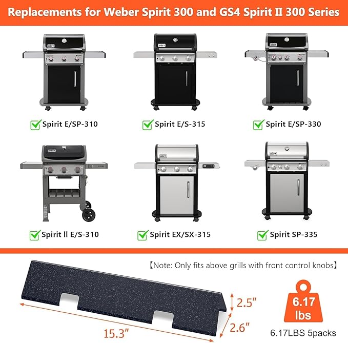 QuliMetal Flavorizer Bars for Weber Spirit E310, Spirit II E310 E/S-330, Grill Parts for Weber Spirit & Spirit 300 Series, 15.3" Flavorizer Bars GS4 Replacement Parts for Weber 67046 7636
