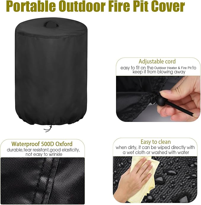 Fire Pit Table Cover for Electactic 20" Smokeless, Waterproof Portable Fire Pit Cover, Outdoor Fire Tables Fireplace Covers-20 D x 24.5" H