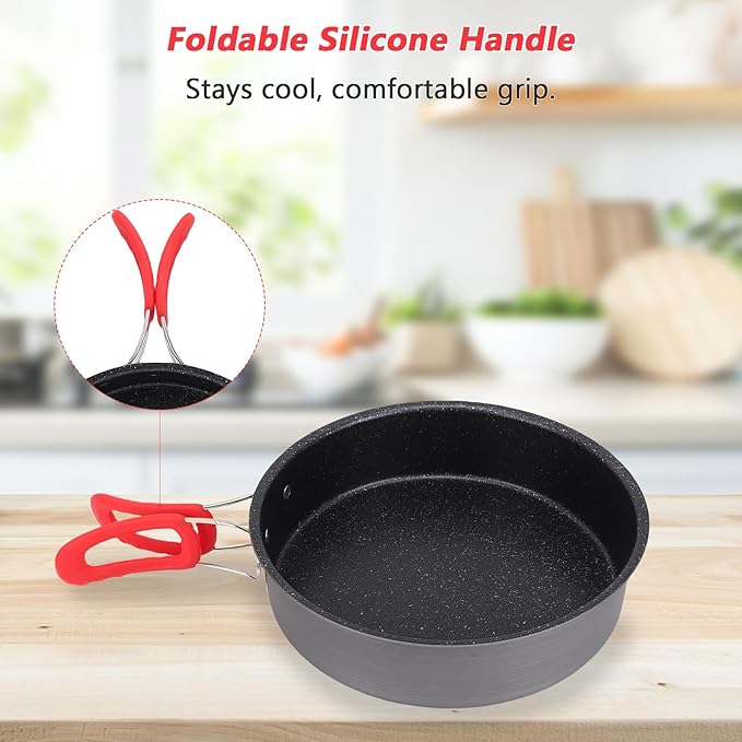 8inch Camping Frying Pan Aluminum Oxide Non stick Pan for Outdoor Camp Picnic