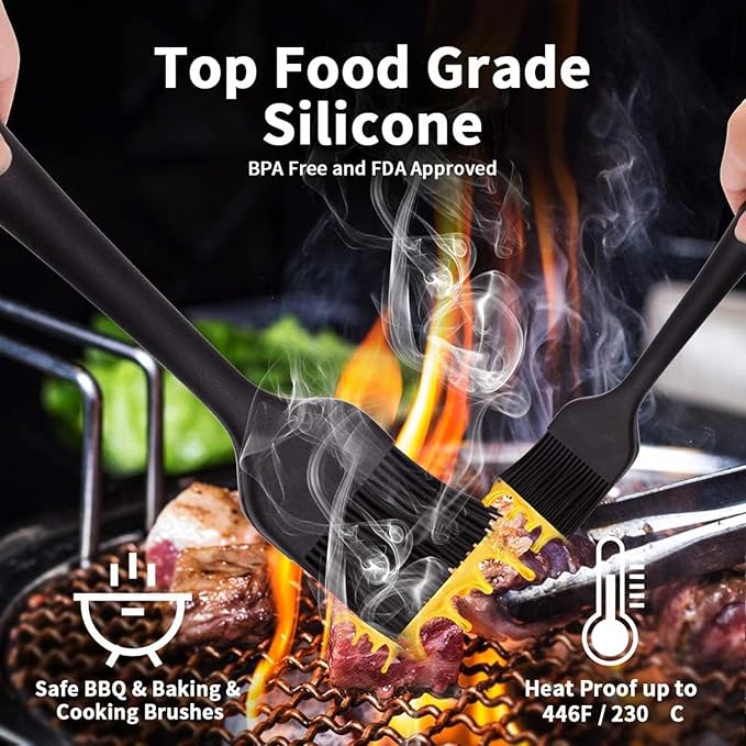Silicone Basting Pastry Brush - Cooking Brush for Oil Sauce Butter Marinades, Food Brushes for BBQ Grill Kitchen Baking, Baster Brushes Baste Pastries Cakes Meat Desserts, (4, Black)