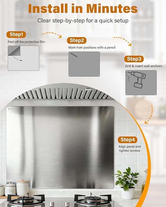 24 x 30 In Stainless Steel Backsplash - Kitchen Wall Splash Guard Behind Stove, Easy Clean and Installation