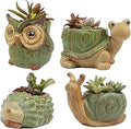 Small Ceramic Succulent Pot with Drainage, Animal Succulent Planter, 4.4 Inch Flower Pots, for Flower, Cactus, Mini Succulent Plants, Indoor and Outdoor use, Set of 4 Garden Gift
