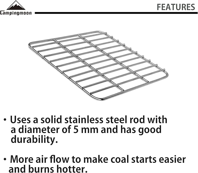 CAMPINGMOON Coal Bed Charcoal Fire Grate Grill Grates Replacement Stainless Steel for Barbecue Multifunction Outdoor Cooking T-172 (1pc, 6.7x6.7-inch)