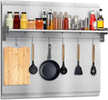 30"x24" Stainless Steel Backsplash for Stove & Hood, Stove Backsplash with Storage Shelf & Hanging Rack, Easy-Clean Kitchen Wall Splash Guard & Protector