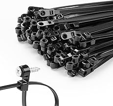 200 PCS 4 inch Black Zip Ties with Screw Hole 50lbs Mountable head Cable Ties Straps Multipurpose Heavy Duty Nylon Cable Zip Ties with Screw Mounting Hole