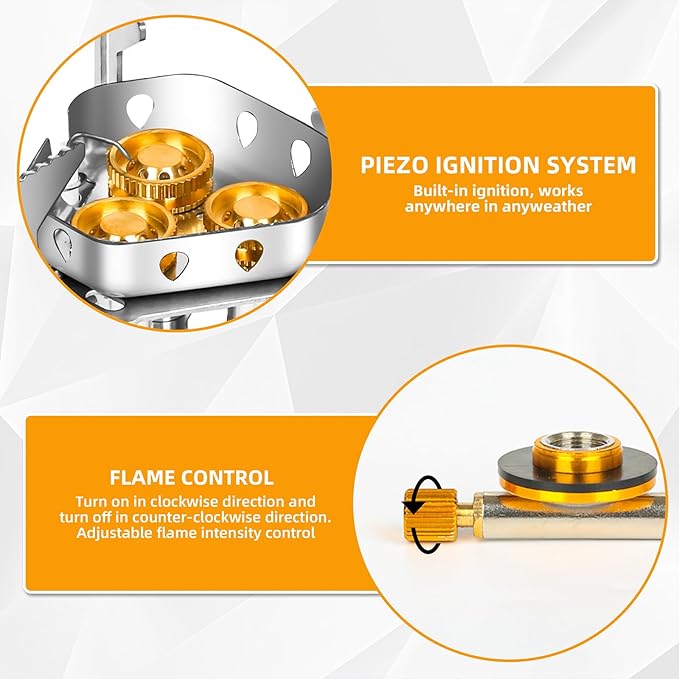 9900W Windproof Camping Gas Stove, Portable Camping Stove with Piezo Ignition, 1LB Propane Tank Adapter, Butane Adapter for Outdoor Cooking, Picnic, Camping and Hiking