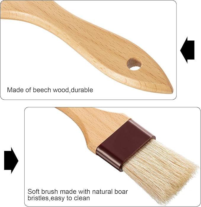 Boao 4 Pcs Pastry Brush, Natural Bristle Basting Brush, Beech Wooden Handle Basting and BBQ Brushes for Cooking, Butter, Oil, Egg, Marinade, Sauce, Grilling, Baking, Kitchen Food(1 Inch, 1 1/2 Inch)
