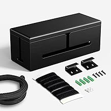 Large Cable Management Box-Stylish Wire Organizer, Wire Concealer and Wire Management Box-Wire Management Box with Protective Sleeve (Black)