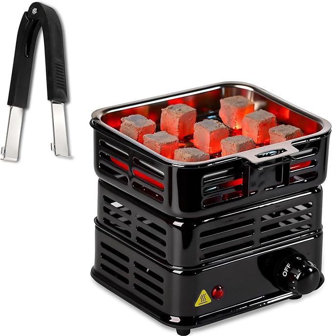 MultipurposeTurbo Coal Burner,Electric Charcoal Burner 1000W High PowerCube Coil Burner Heats faster, with Stainless Detachable Tongs (black)
