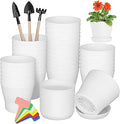 Hahood 36 Pack Plants Nursery Pots 4 Inches Plastic Flower Plant Pots Thickened Seedlings Nursery Pots with Tray White Flower Pots Gardening Plant Containers for Outdoor Indoor