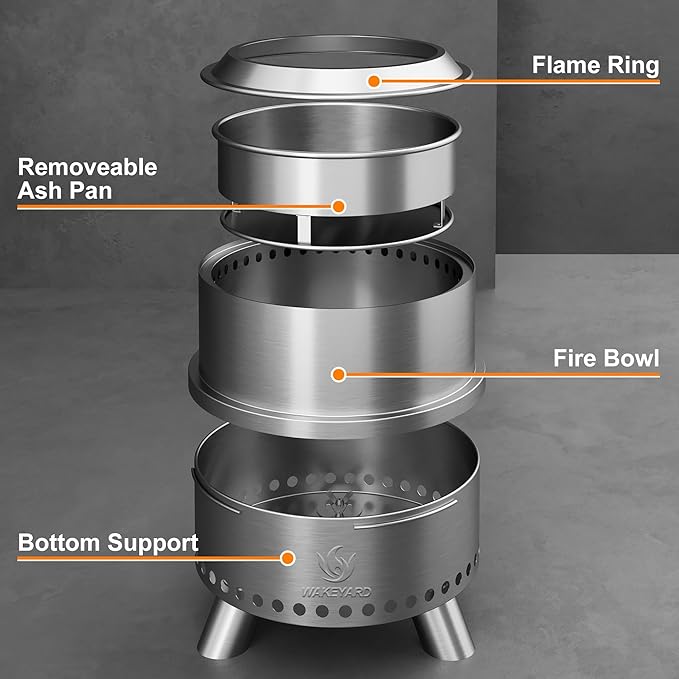 Smokeless Fire Pit, 15 Inch Portable Smokeless FirePit for Outside with Fire Poker and Carry Bag, Stainless Steel FirePit, Easy Setup and Storage, Sliver