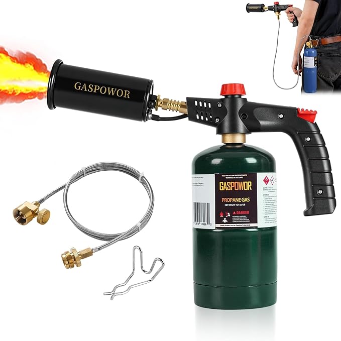 POWERFUL Grill Torch Charcoal Torch Lighter, Campfire Starter with Stainless Steel Hose&Hook, Sous Vide,Kitchen torch,Grill & Cooking Propane Torch Charcoal Starter, BBQ(Fuel Not Included)