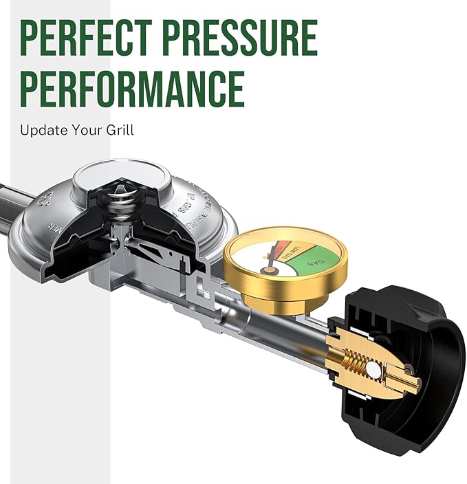 12ft Propane Regulator with Hose&Gauge, 0-1Psi Propane Hose, Gas Grill Regulator for Weber Genesis/Spirit Grill/Blackstone 28”&36” Griddle/Camp Chef Burner Stove/Fire Pit/Heater, 3/8”Gas Line