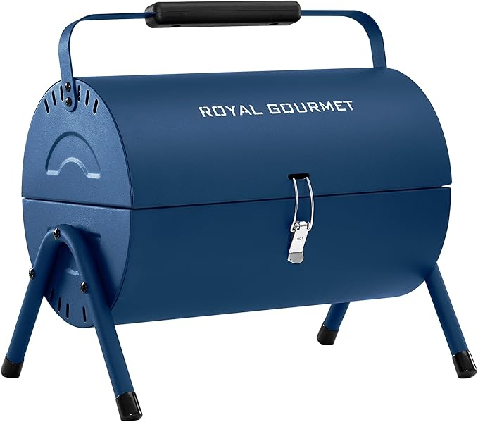 Royal Gourmet CC1015B Portable Charcoal Grill, 147 Sq. In. Cooking Area, with Four Air Vents, Lid Latch Buckle, Lid Handle, for Outdoor Backyard, Patio Parties and Picnics, Blue