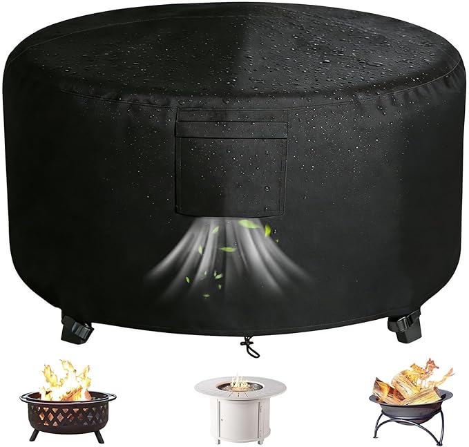 Chinchilla Heavy Duty 36 Inch Round Fire Pit Cover - 100% Waterproof & Weatherproof, Durable All-Season Protection for 33/34/35/36 Inch Propane Fire Pits and Tables