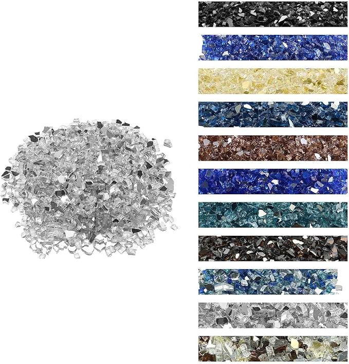 VEVOR Fire Glass, 10 lbs, Clear, 1/2 Inch High-Temperature Resistant Reflective Glass Rocks, Smokeless Fire Pit Stones for Outdoor Table & Landscaping