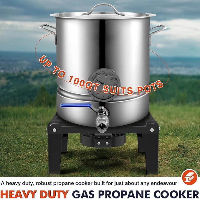 Llamaviva High Pressure Propane Stove - Heavy Duty Single Burner Outdoor Cooker with 0-20 PSI Adjustable Regulator & 4FT Hose - 16" Steel Portable Stove for Turkey Fry, Home Brewing, Camping