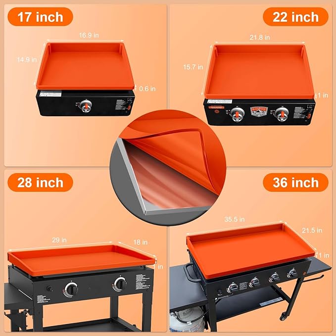 BANGIE 22" Silicone Griddle Mat for Blackstone Accessories - Anti-Warping & UV-Resistant Cover for Tabletop Portable Flat Top Grill, Blocks Condensation Rust (Orange)