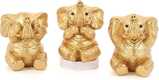 Set of 3 Gold Good Luck Elephant Statues Home Décor Cool Elephant Figurines for Shelf, Living Room Office Desktop, Bookshelf, Animal Sculptures Gifts,Small Decor Accents Items for Women