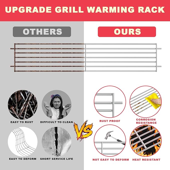 DcYourHome 7513 Warming Rack for Weber Genesis 1000-5500 Genesis Silver & Gold B/C Grill Parts, 24.9 Inch Stainless Steel Warming Rack for Weber 900, Platinum I & ll, Spirit 700 Platinum C Grill Rack