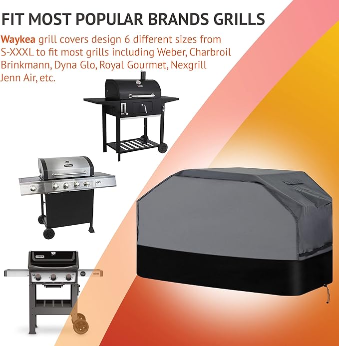 Heavy Duty Grill Cover 65 Inch, 600D Oxford Water Resistant UV & Fade Resistant BBQ Cover for Weber Char-Broil Dyna Glo Nexgrill Charcoal Gas Grill (65”W x 26”D x 45”H, Gray/Black)
