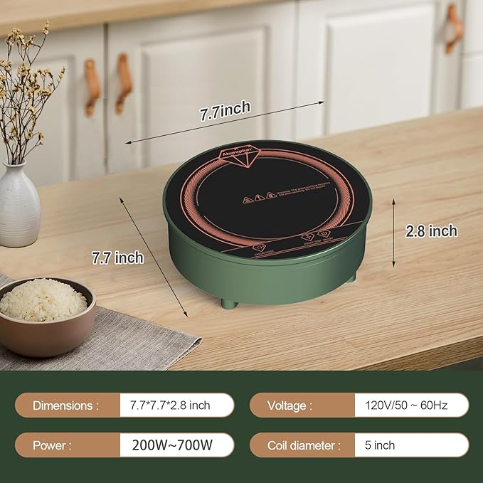 Portable Mini Induction Cooktop 700W, Compact Single Burner Induction Burner for Small Cookware, Countertop Induction Cooker Ideal for RV, Camping, Dorm & Small Kitchen