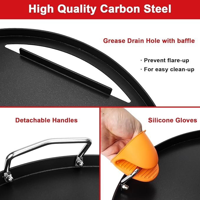 Full Size Griddle Inserts for Weber 18" Charcoal Grills, Flat Top Griddle for Weber 18" Original Kettle, Jumbo Joe and Smokey Mountain Cooker Smoker Charcoal Grill, Replacement Part for 7432 7433