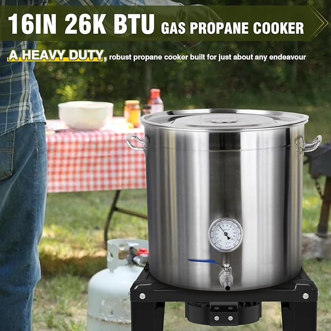 Bestfire High Pressure Propane Burner, 260000 BTU Single Propane Stove with 4.1ft 0-20Psi Adjustable Hose with Regulator, 16" Square Steel Cooktop for Camping