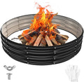 YSEJOMP 60 Inch Round Galvanized Fire Pit Ring/Fire Ring - Foldable and Perfect for Outdoor Gatherings and Campfires in The Yard/Garden/Park/Beach (Black+Gray, 5 FT Diameter+1 FT Tall)