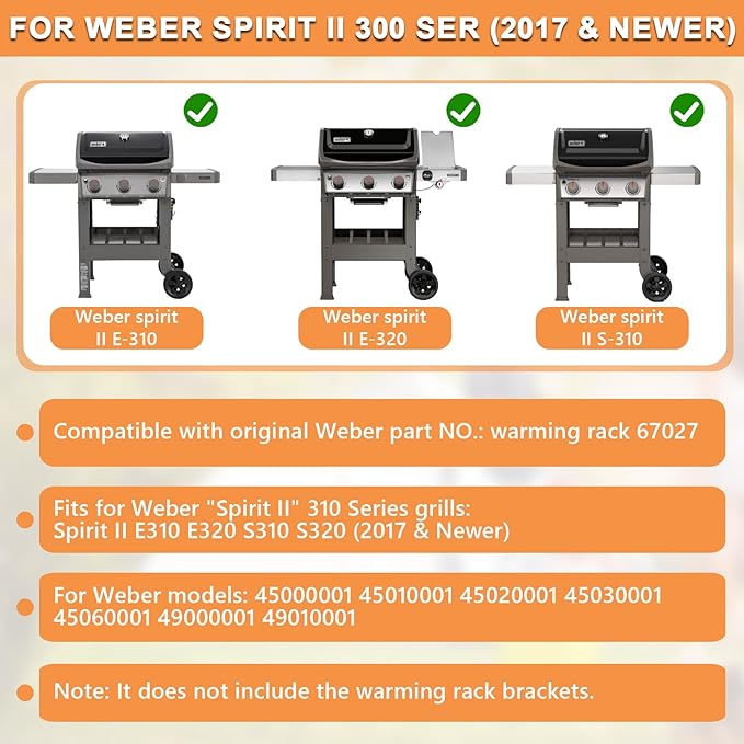 67027 Raised Warming Rack for Weber GS4 Spirit 2 Grill Parts GS4 Spirit II E310 E320 S310 S320 (2017 & Newer), Replacement Parts for Weber Spirit II 3 Burner Grills Accessories, Stainless Steel