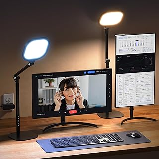 Led Desk Lamps for Home Office with Base, Video Conference Lighting for Zoom, Tall Desk Lamp with 50 Light Modes & Memory and Timer Func Computer Light, Ring Light for Desk for Video Streaming, Webcam