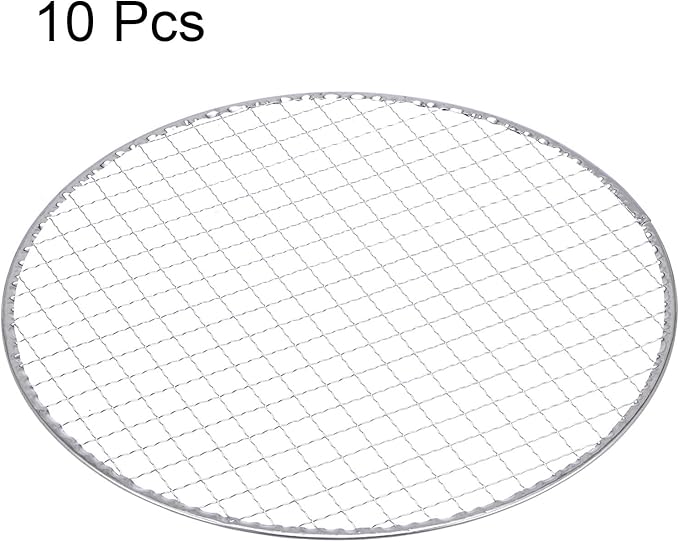 HARFINGTON 10pcs Round BBQ Grill Net 11.6" Dia Galvanized Iron Barbecue Mesh Mat for Baking Smoking Charcoal Grilling Roasting