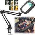 IVMAIE 12X Magnifying Glass with Light, Rectangle Real Glass, 5 Color Modes Stepless Dimmable Magnifier with Stand, LED Lighted Clamp Desk Lamp with Swing Arm, Hands Free for Reading Crafts Close Work