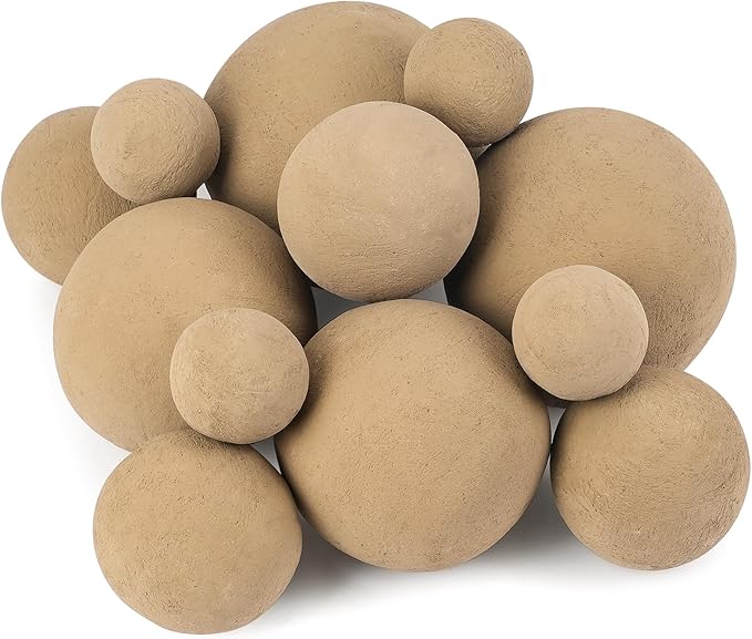 Stanbroil 12 Pack Ceramic Balls, Mixed 4 Sizes Fireplace Balls, Modern Accessory for Fire Pit, Fire Bowl, and Fireplace, Beige