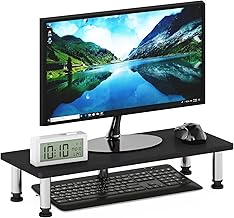 Furinno Turn-N-Tube Monitor Riser Stand, Americano, Stainless Steel Tubes