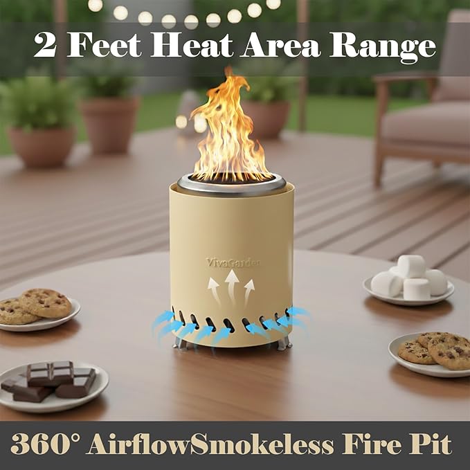 Tabletop Fire Pit 9.7 x 7.1 inch by Viva Garden, Low Smoke Camping Stove for Outdoor & Patio, Fueled by Pellets or Wood (Yellow, 9.7 x 7.1 inch)