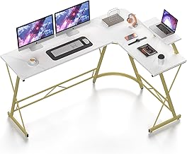 Mr IRONSTONE 63" L Shaped Gaming Desk, Corner Computer Desk, Home Office Writing Desk with Sturdy Monitor Shelf, Spacious L Shaped Desk Workstation, Easy to Assemble, Laminate Marble