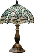 WERFACTORY Tiffany Lamp Sea Blue Stained Glass Table Lamp 12X12X18 Inches Dragonfly Style Desk Reading Light S147 Series