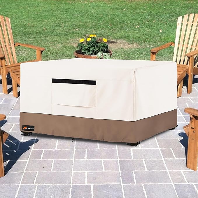 Fire Pit Cover Rectangular, Outdoor Heavy Duty 600D 100% Waterproof Tear-Resistant 42 Inch Fire Table Cover Rectangle, Patio Gas Fire Pit Table Covers, Beige 42" L x 24" W x 24" H