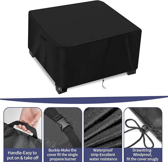 Camping Stove Cover for Concord 12" Single Propane Outdoor Burner, Waterproof Covers for Outdoor Propane Gas Grill Burners Stove - 13”L x 13”W x 6”H, Black