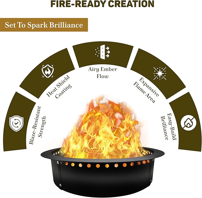 FEBTECH Smokeless Fire Ring 45" - Carbon Steel Outdoor Firepit Ring with Heat Resistant Coating - The Ultimate Smokeless Firepit Insert for DIY Bonfires, Family Gatherings, and Outdoor Camping